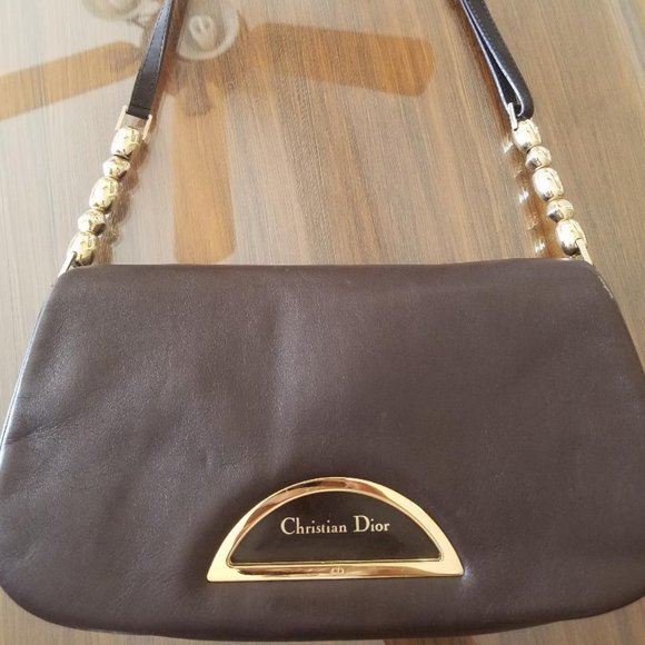 Dior Handbags - Authentic Christian Dior Brown Shoulder Bag w/Gold